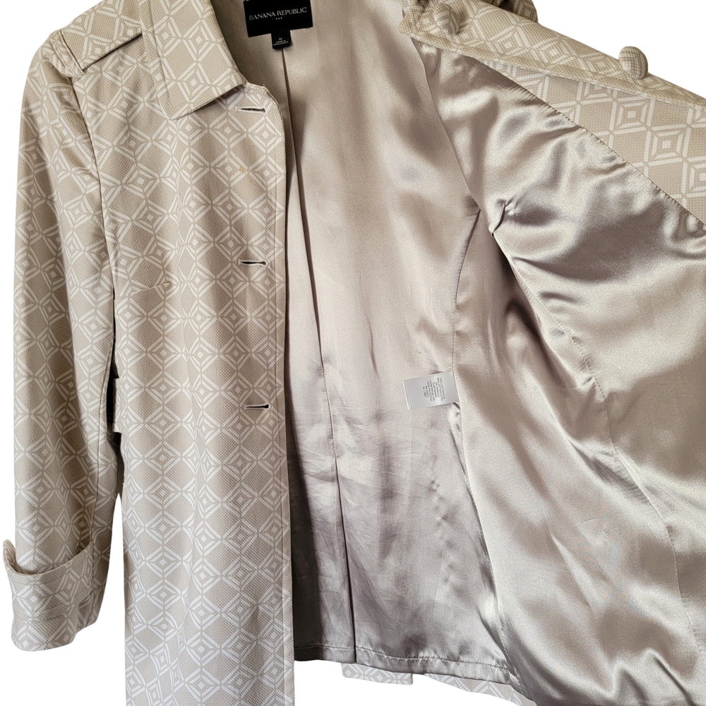 Womens Hip Length Trench Coat Diamond Pattern Banana Republic Size M - Picture 6 of 12